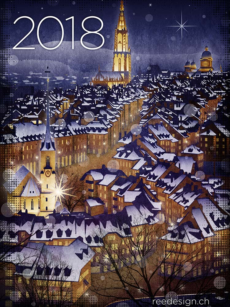 bern switzerland christmas card illustrated vector city